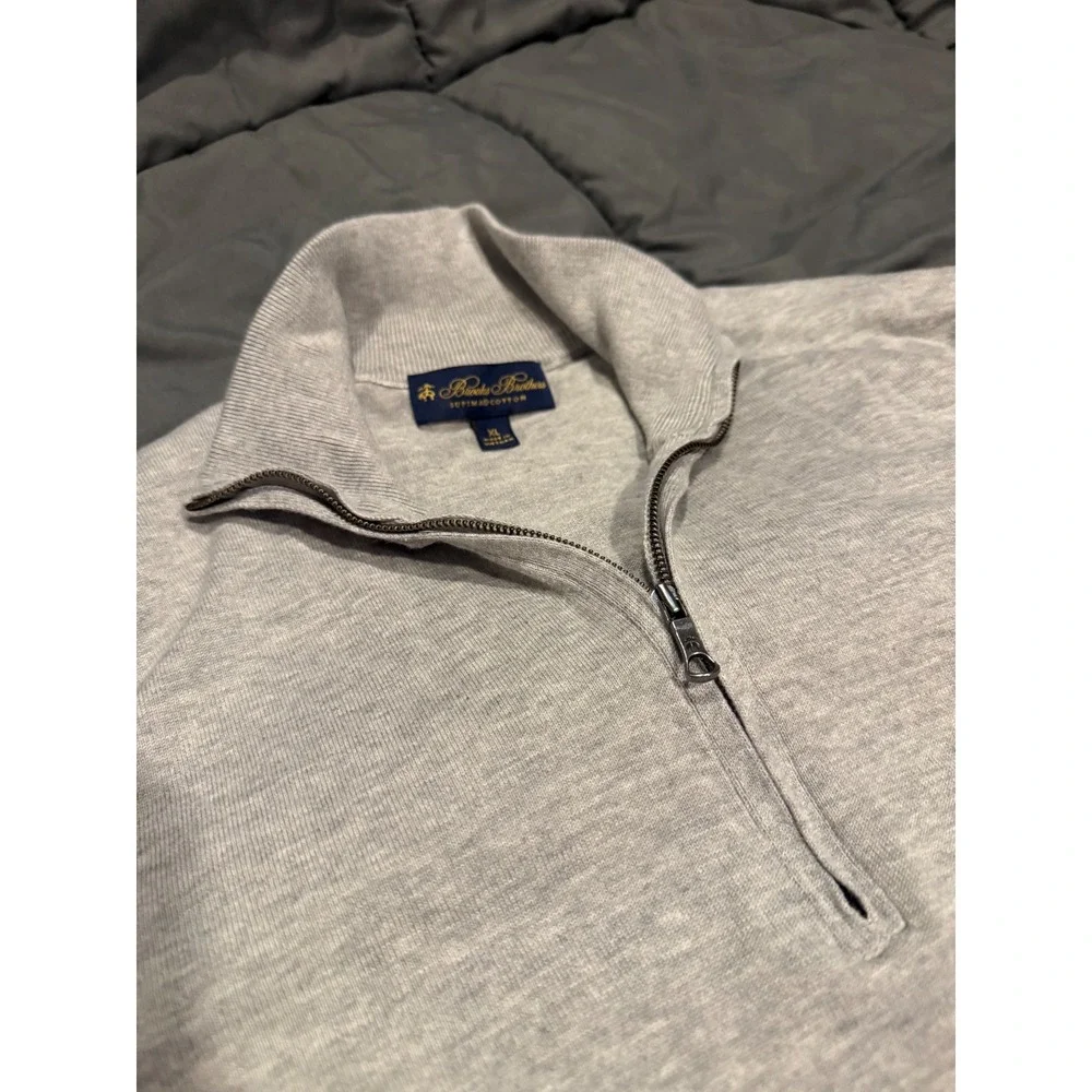 Brooks Brothers Mens XL Gray 100% Supima Cotton Quarter Zip Sweater Pullover